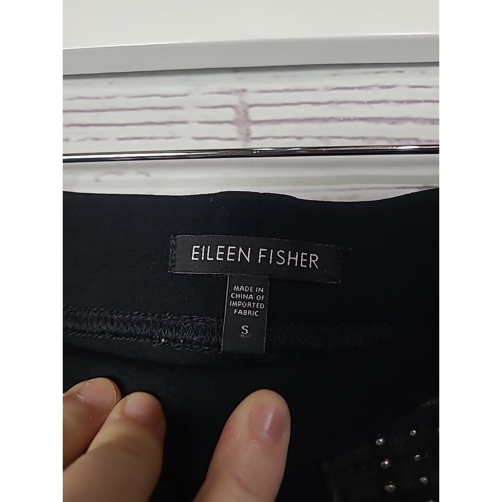 Eileen Fisher Black Studded Pocket Knit Pants Women Small Pull On Straight Leg - Picture 3 of 4